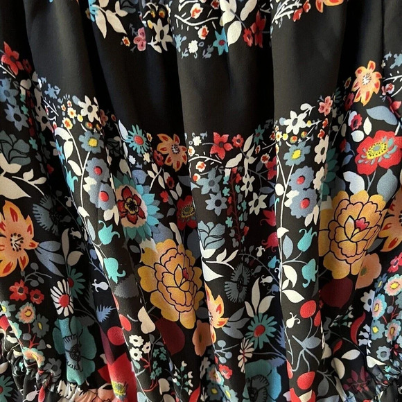 Ann Taylor Loft Black Floral Off Shoulder Dress Women's Sz Small Petite Boho - Picture 10 of 12